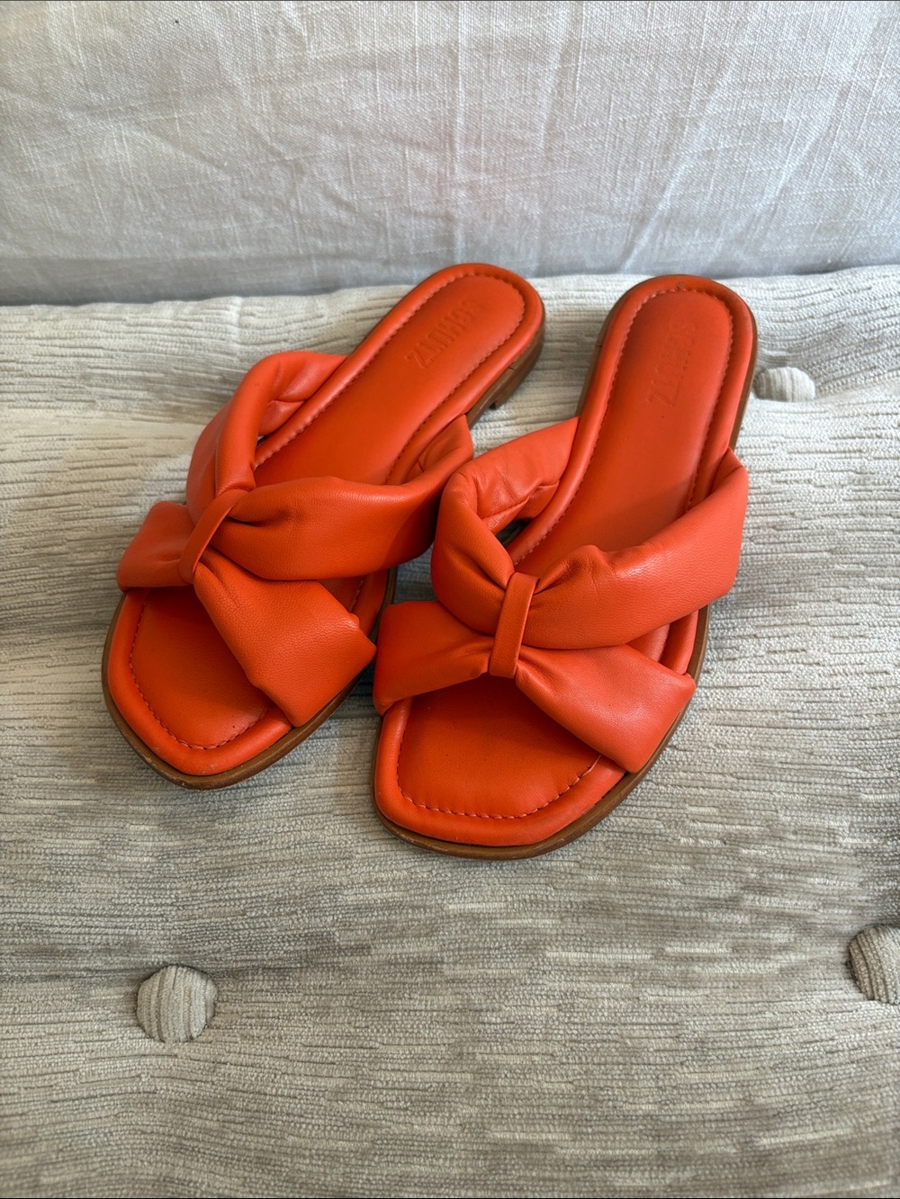 Schutz Women's Orange Knotted Slide Sandals